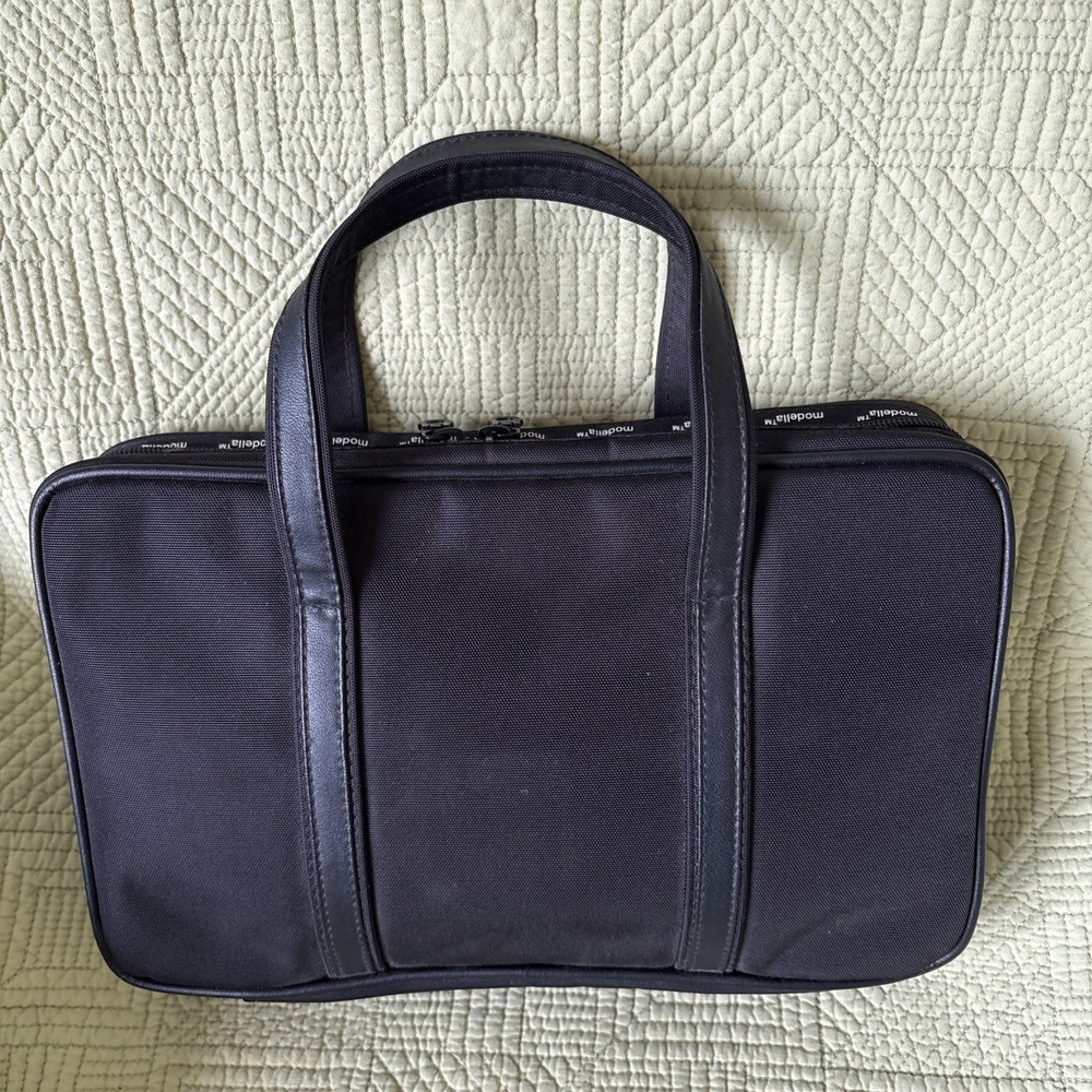 Modella Black CosmeticMakeup Train Case Travel Organizer DoubleZip Handles 11.5"